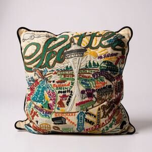 Catstudio Hand Embroidered Seattle 2016 20x20" Pillow Geography Collection EUC